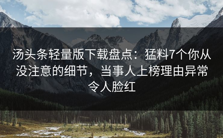 汤头条轻量版下载盘点：猛料7个你从没注意的细节，当事人上榜理由异常令人脸红