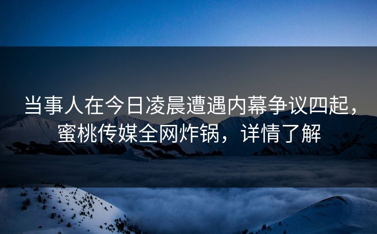 当事人在今日凌晨遭遇内幕争议四起，蜜桃传媒全网炸锅，详情了解